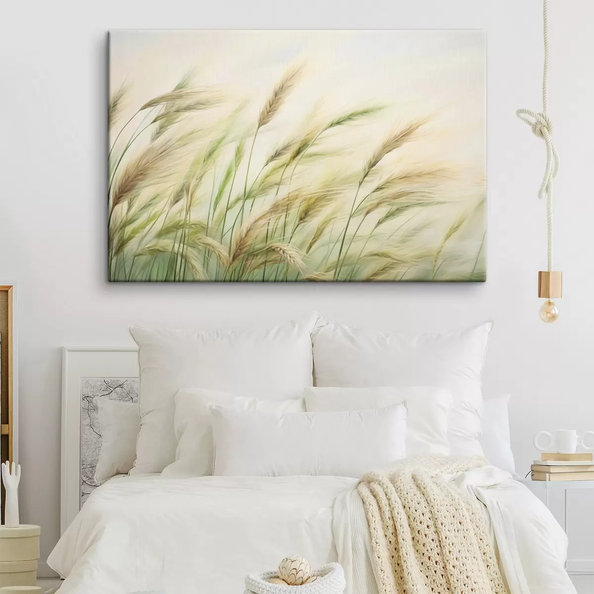 Wandbilder Weizenfeld mit gelben und grünen Ähren, weiche Pinselstriche und eine helle Farbpalette, natürliche Atmosphäre s44923