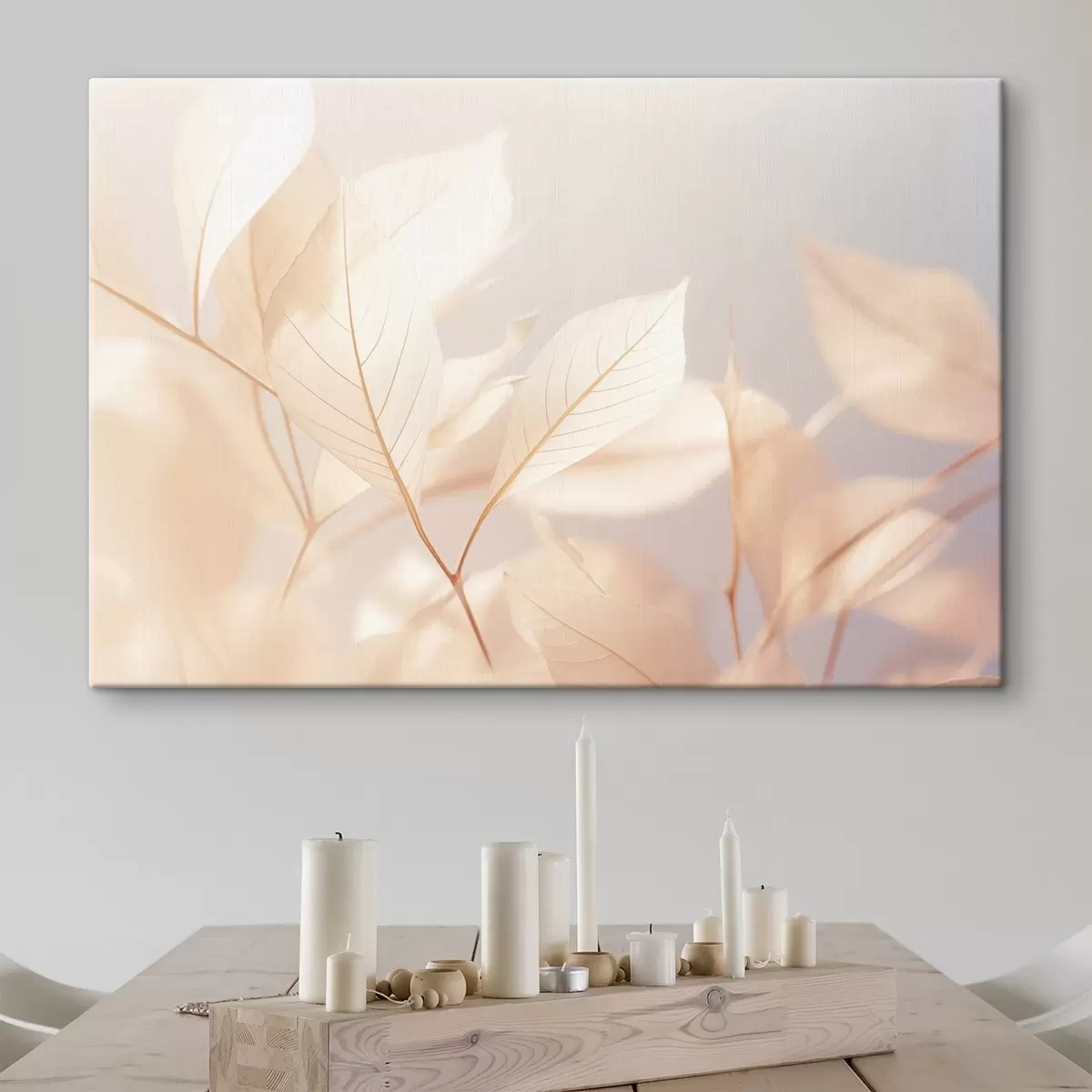 Wandbilder Transluzente Blätter mit komplizierten Adermustern, sanfte Pastellfarben, ätherische Beleuchtung, minimalistische Komposition s44928