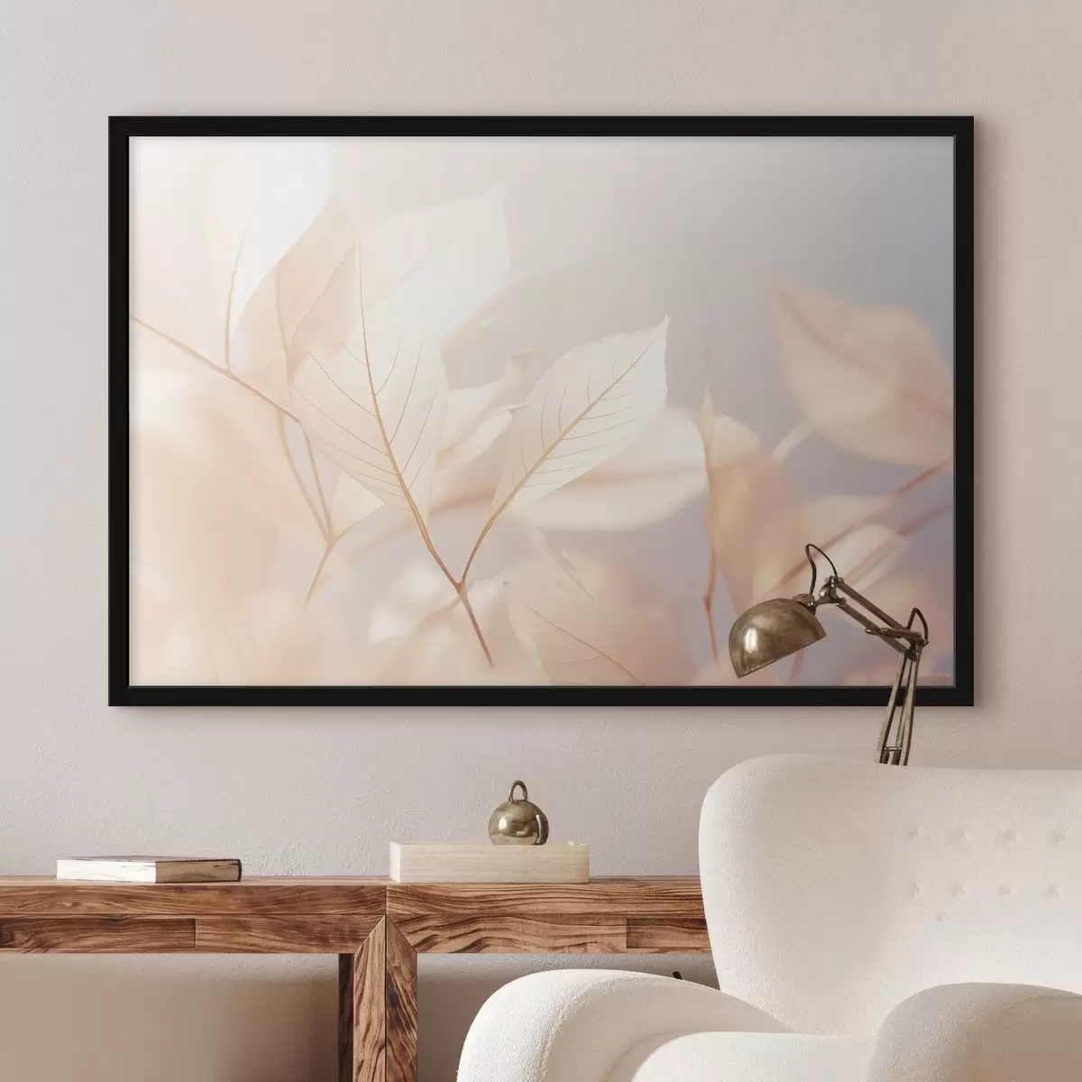 Poster Transluzente Blätter mit komplizierten Adermustern, sanfte Pastellfarben, ätherische Beleuchtung, minimalistische Komposition f44928