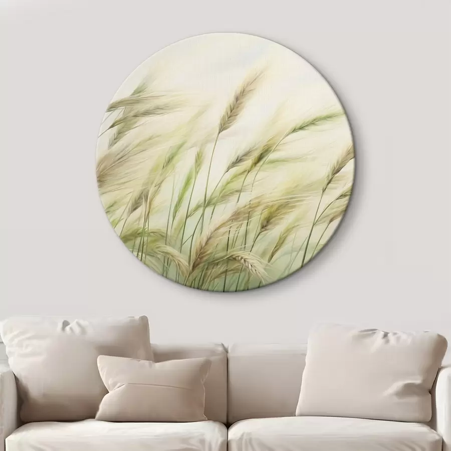 Wandbilder Weizenfeld mit gelben und grünen Ähren, weiche Pinselstriche und eine helle Farbpalette, natürliche Atmosphäre r44923