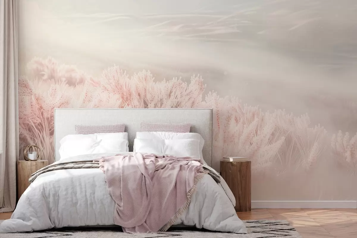 Fototapete ein Feld mit flauschigem Gras w04211