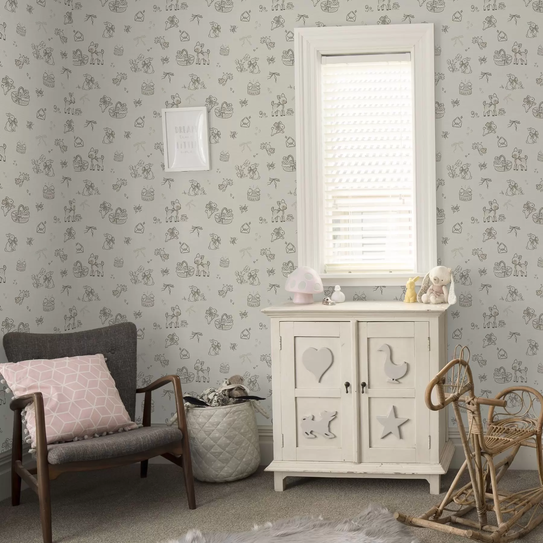 Fototapete Niedliche Waldszene mit Rehen, Kaninchen und Bienen a00215