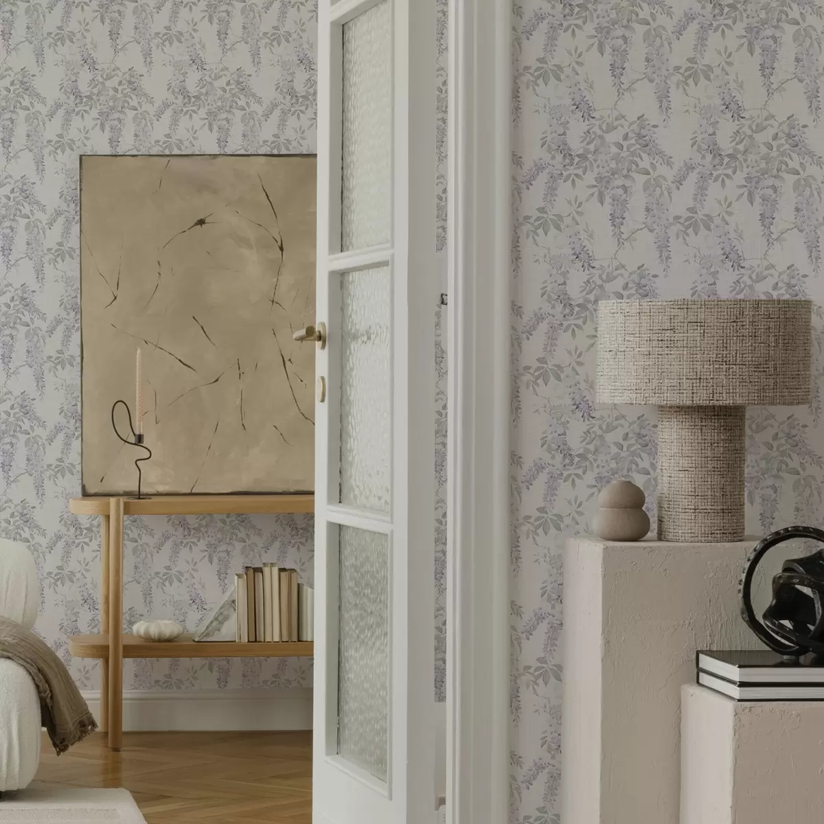 Tapete Lila Glyzinie auf weißem Hintergrund, Aquarell-Stil a00239