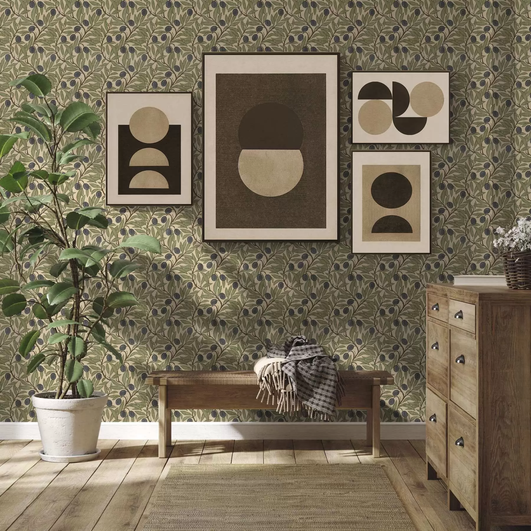 Fototapete Oliven auf Zweigen in einer warmen Oliven-Palette a00246