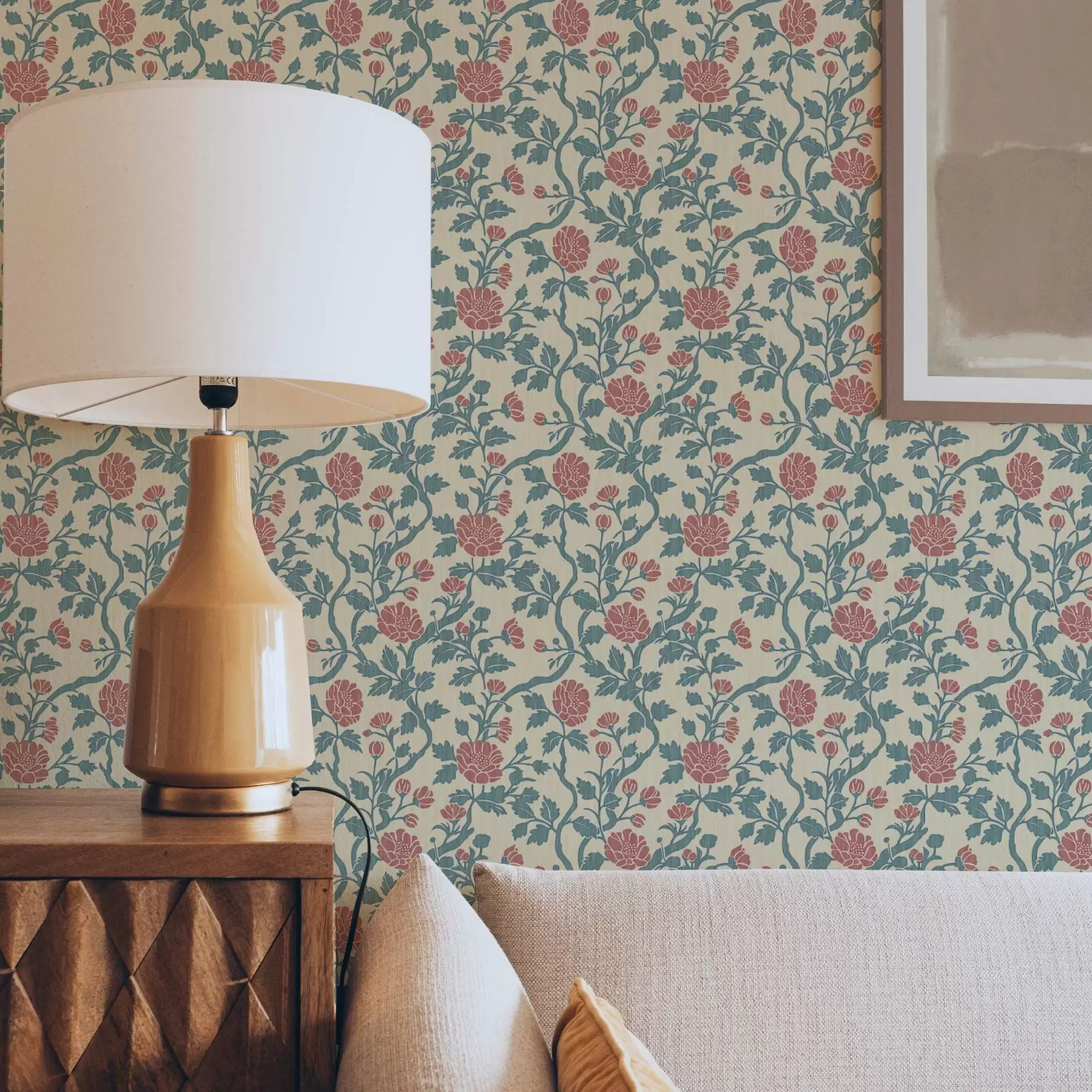 Fototapete Retro-Muster mit Blumen in Rot und Grün a00250