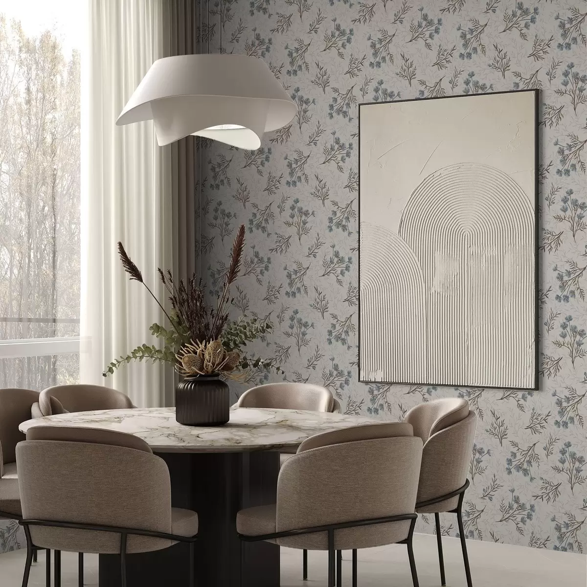 Tapete Kleine blaue Blüten mit braunen Zweigen a00265