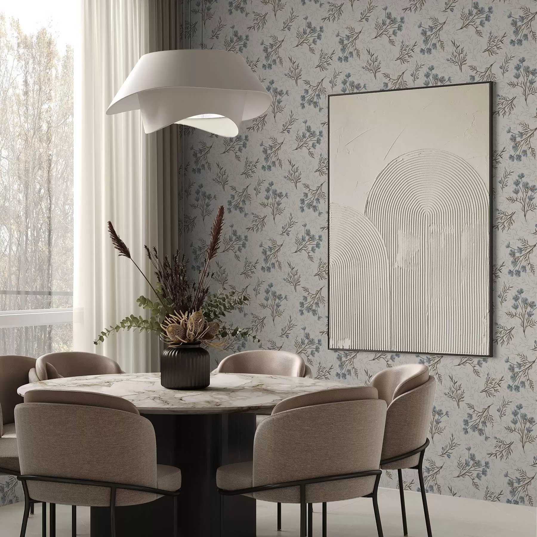 Fototapete Kleine blaue Blüten mit braunen Zweigen a00265