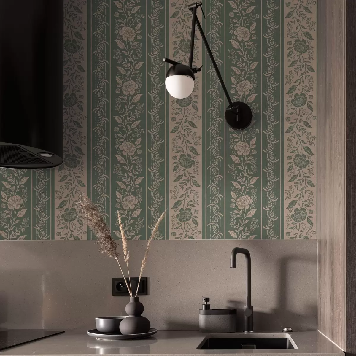 Tapete Vertikale Streifen mit floralem Muster a00273
