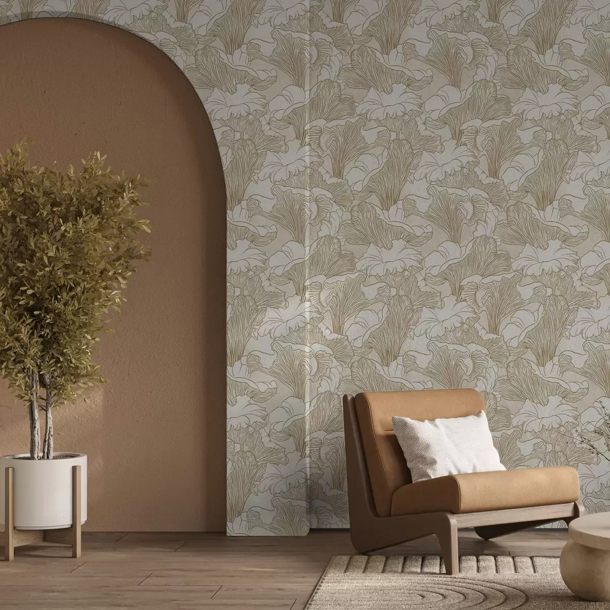 Tapete Pfifferlinge, Strichzeichnung auf cremefarbenem Hintergrund a00275