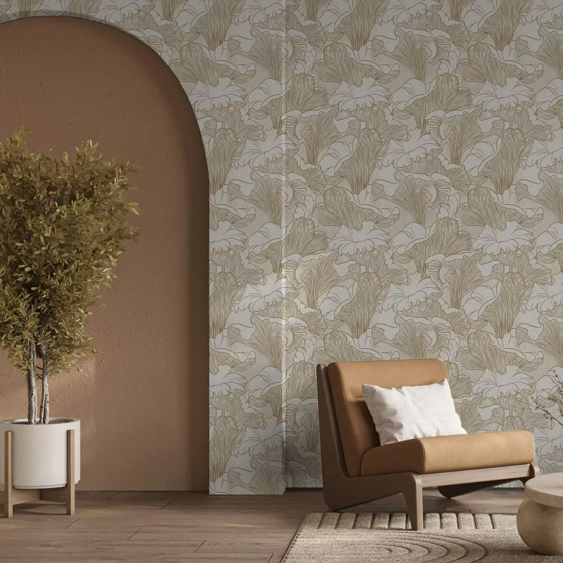 Fototapete Pfifferlinge, Strichzeichnung auf cremefarbenem Hintergrund a00275