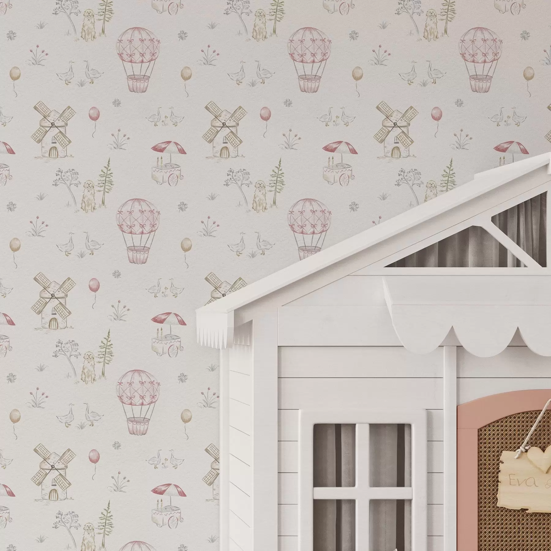 Fototapete Illustrationen für Kinder: Hund, Enten, Bälle, Mühle a00278