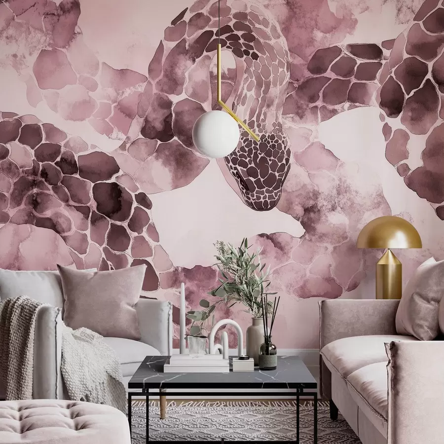 Fototapete Schlangensilhouette, Aquarellstil, burgunderrote Farben w04113v1