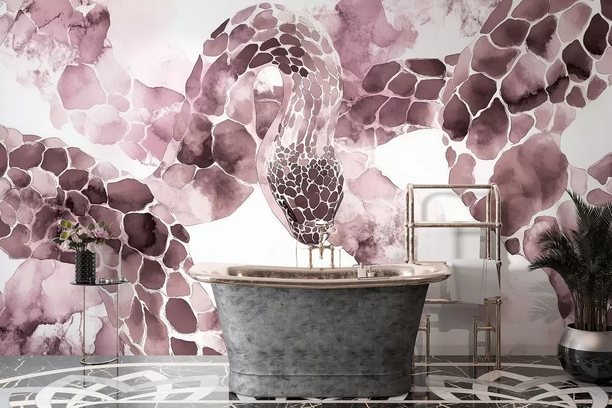 Fototapete Schlangensilhouette, Aquarellstil, burgunderrote Farben w04113v1