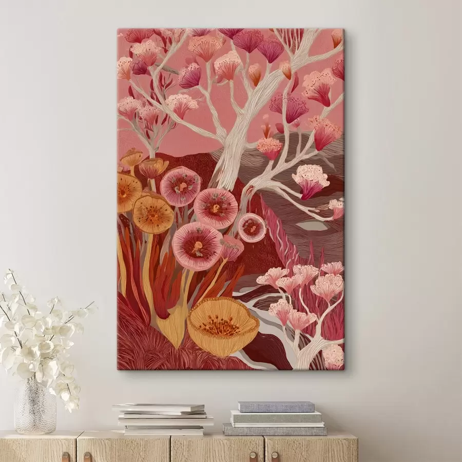 Wandbilder Vintage-Blumen, geometrische Kunst, Acryl-Stil Zeichnung s44976