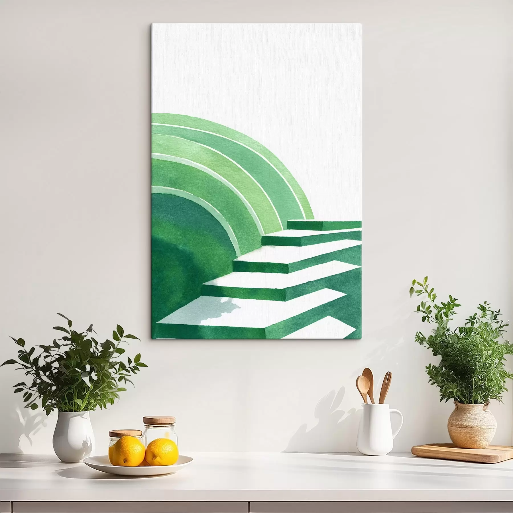 Wandbilder Geometrische Abstraktion in grünen Farben, Aquarellstil s44981