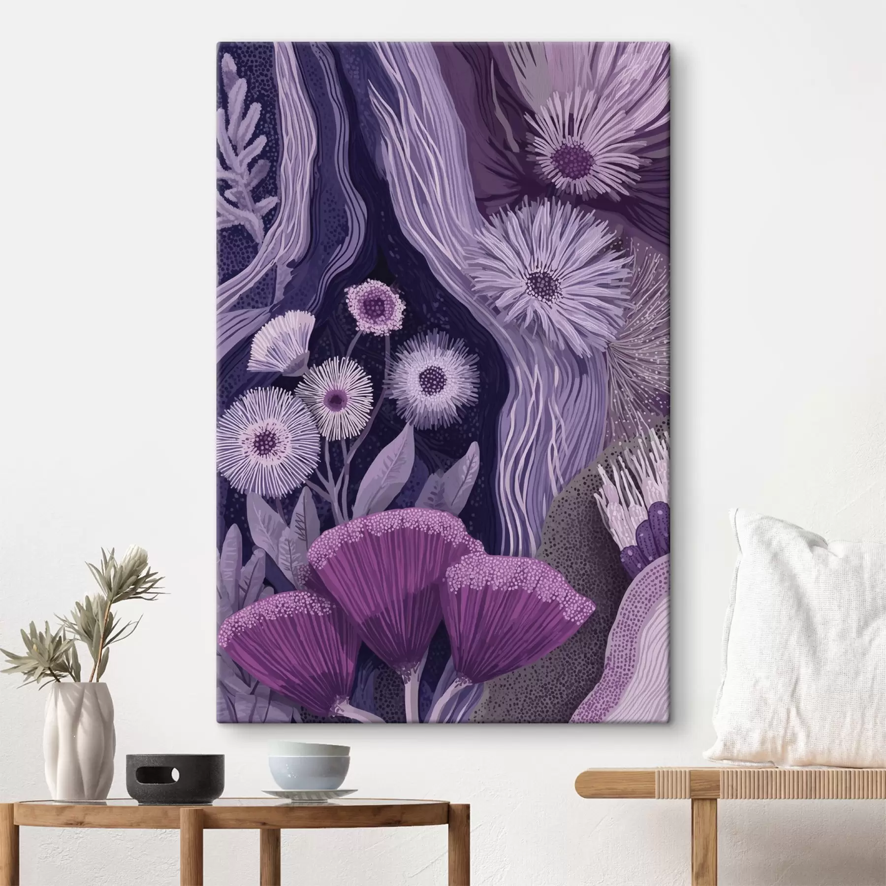 Wandbilder Blumenmuster in lila Farben, detaillierte Zeichnung s44984