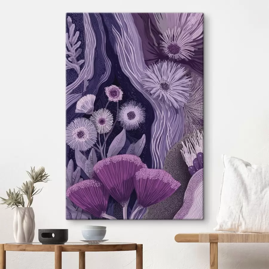 Wandbilder Blumenmuster in lila Farben, detaillierte Zeichnung s44984