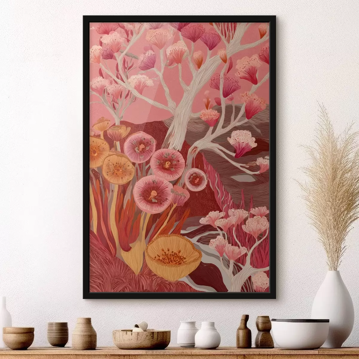 Poster Vintage-Blumen, geometrische Kunst, Acryl-Stil Zeichnung f44976