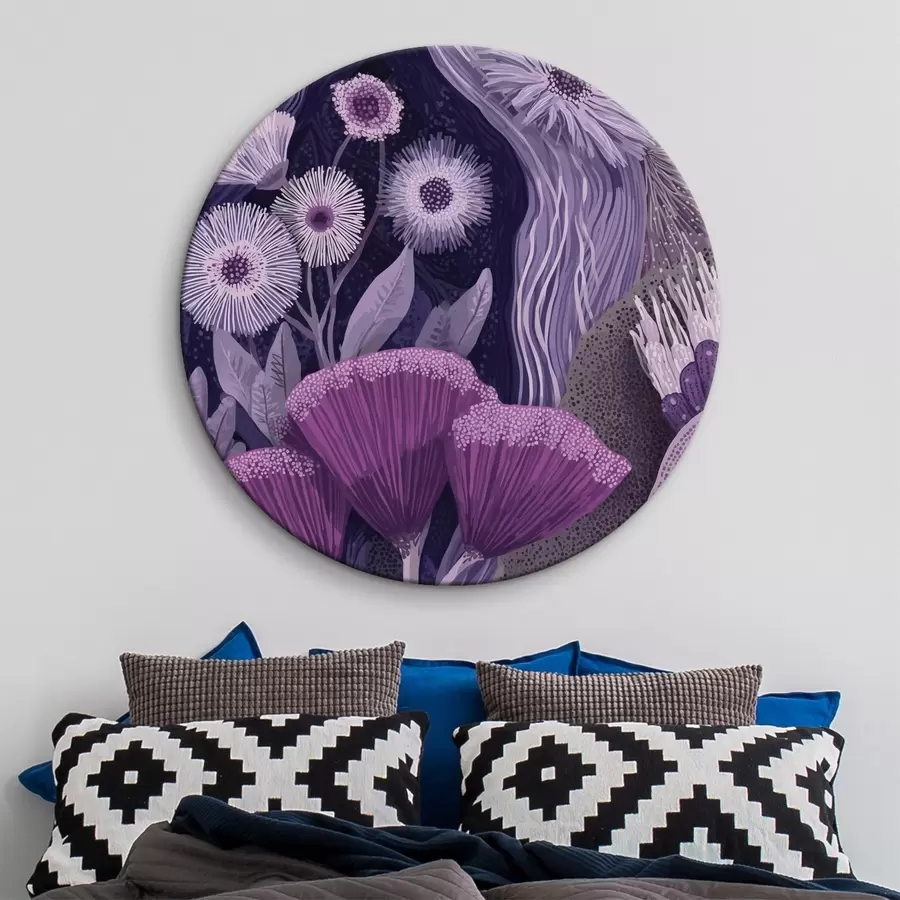 Wandbilder Blumenmuster in lila Farben, detaillierte Zeichnung r44984