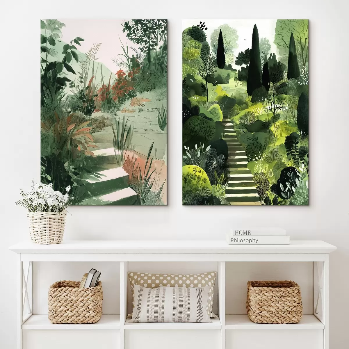 Wandbilder Grüner orientalischer Garten mit Büschen und Bäumen m00478