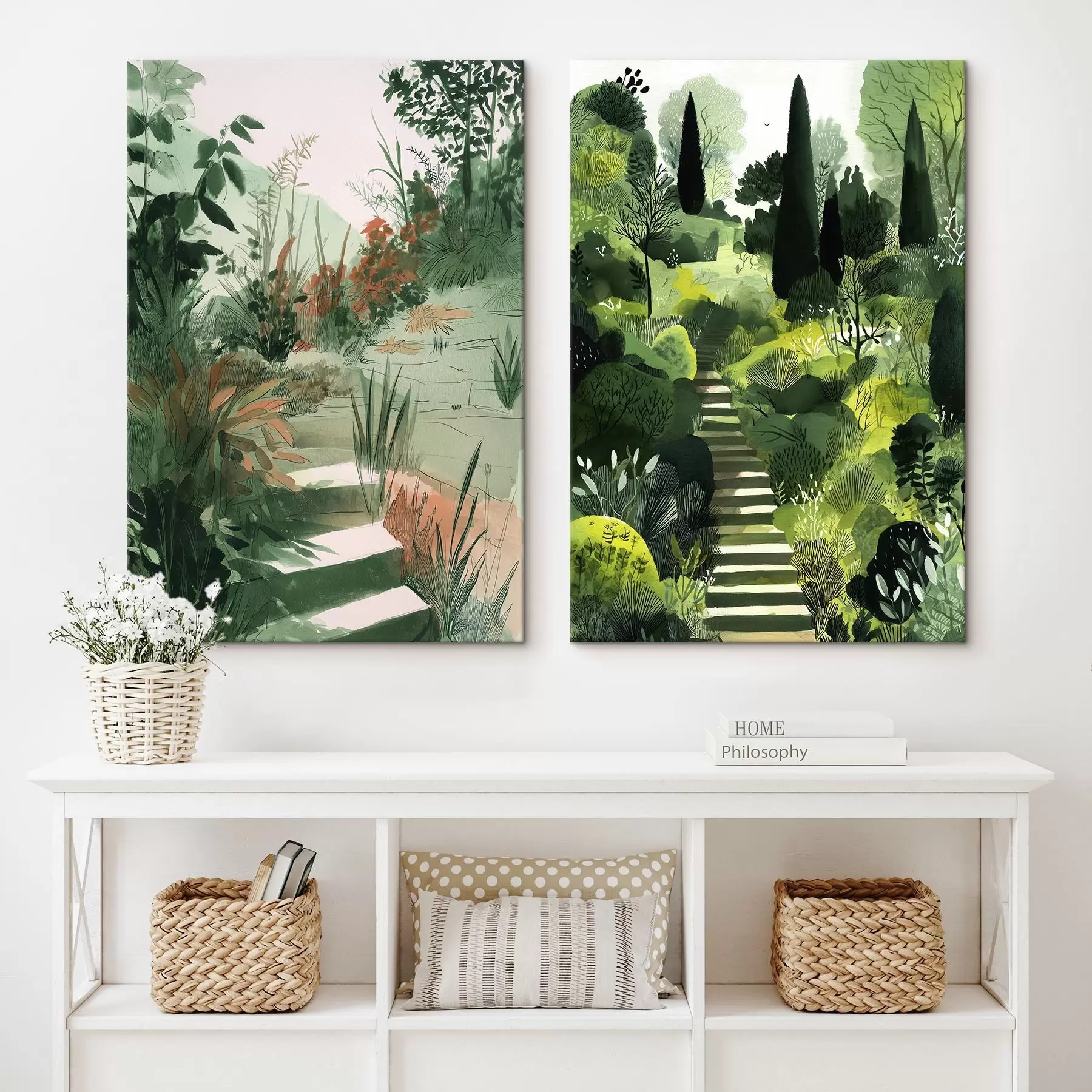 Wandbilder Grüner orientalischer Garten mit Büschen und Bäumen m00478