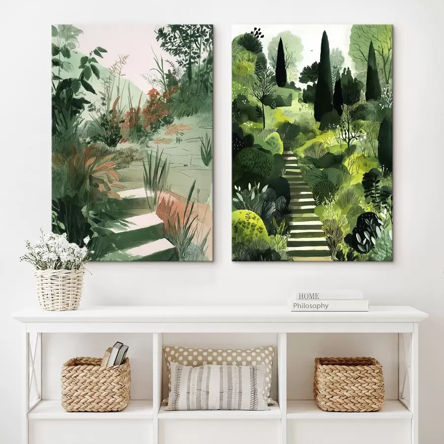 Wandbilder Grüner orientalischer Garten mit Büschen und Bäumen m00478