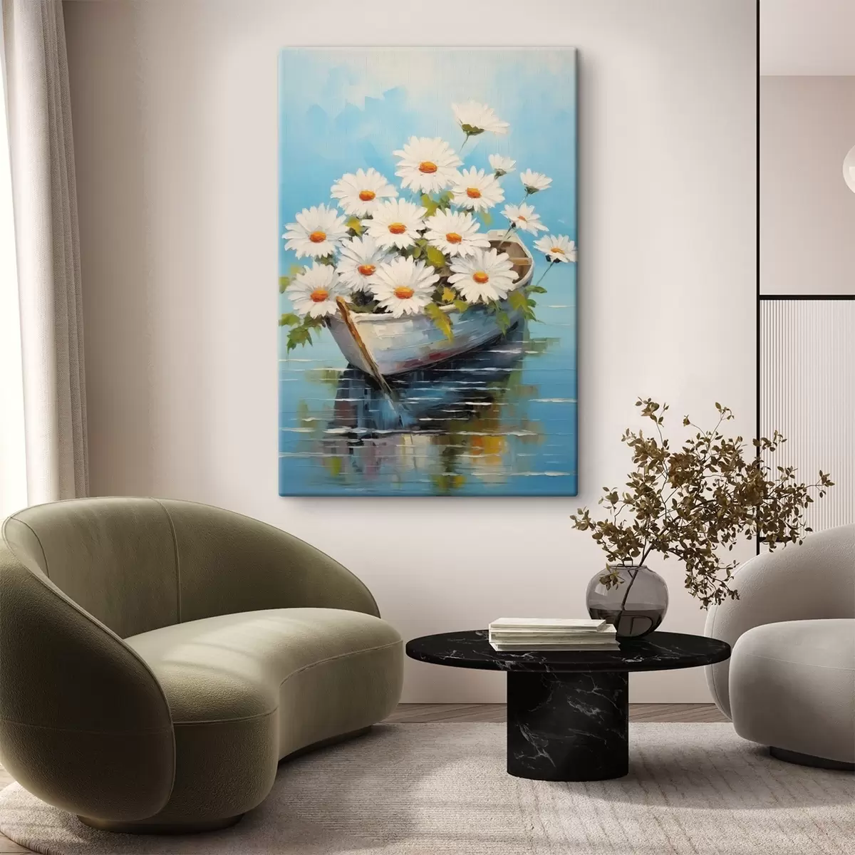 Wandbilder Gänseblümchen in einem Boot auf dem Wasser s44987