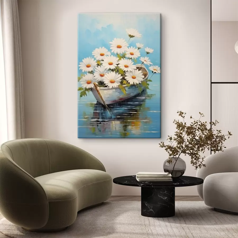 Wandbilder Gänseblümchen in einem Boot auf dem Wasser s44987