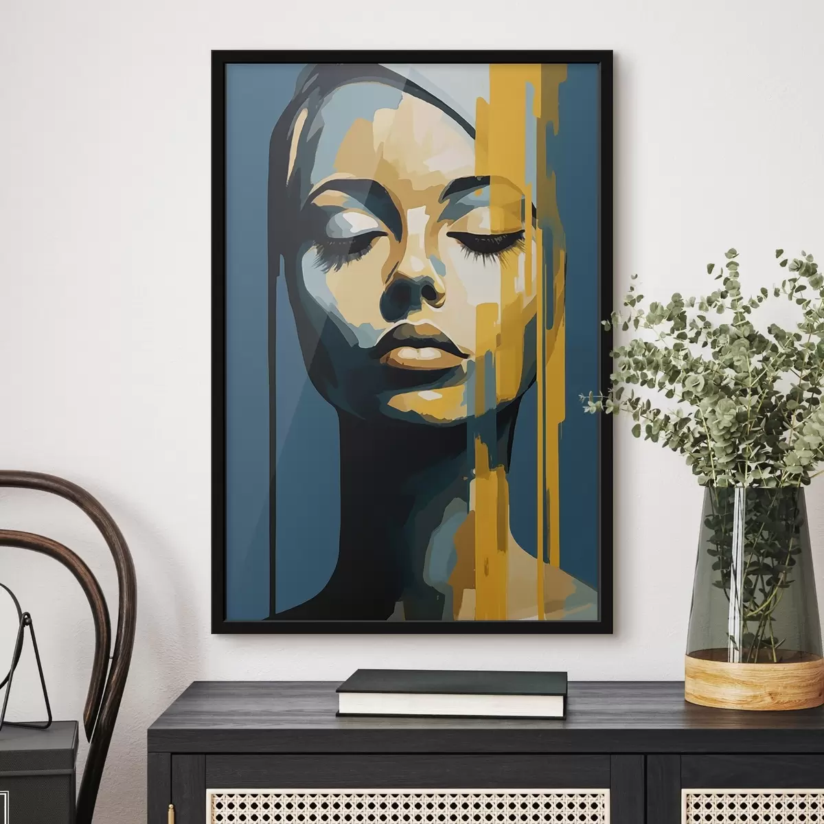 Poster Porträt einer Frau mit geschlossenen Augen f45007