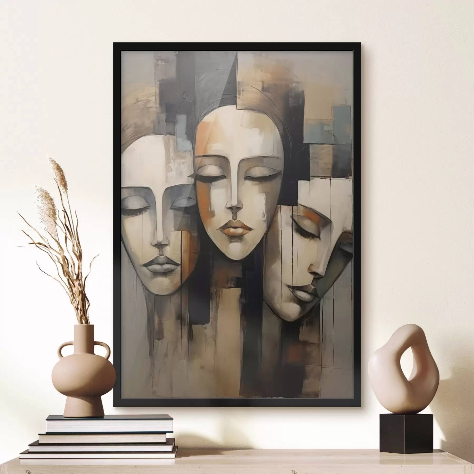 Fototapete Drei weibliche Gesichter mit geschlossenen Augen im Stil des Kubismus f45008