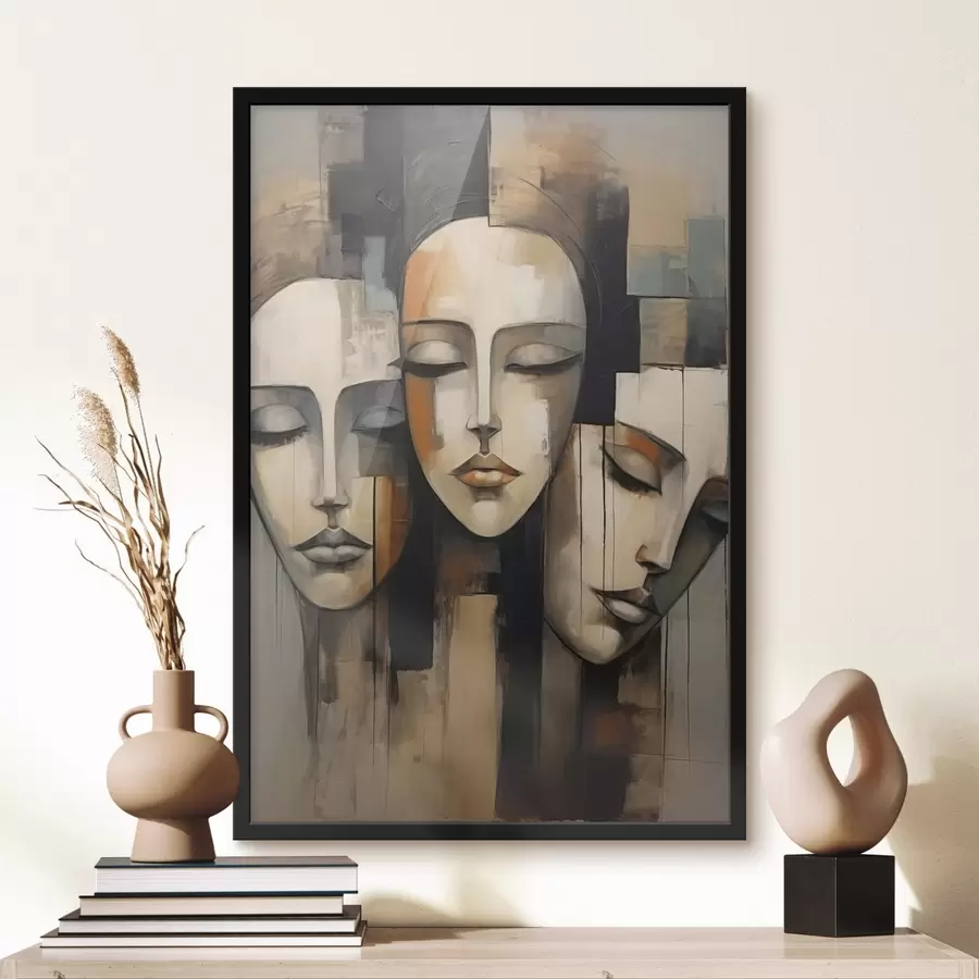 Fototapete Drei weibliche Gesichter mit geschlossenen Augen im Stil des Kubismus f45008