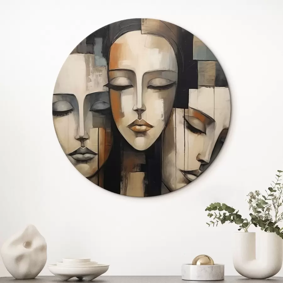 Wandbilder Drei weibliche Gesichter mit geschlossenen Augen im Stil des Kubismus r45008