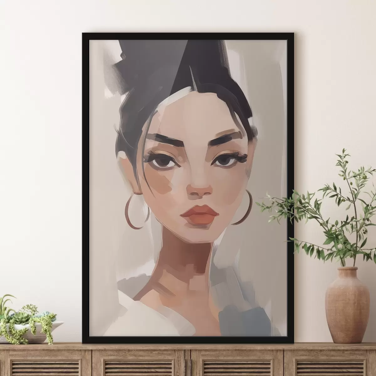 Poster Mädchen mit schwarzem Haar f45013