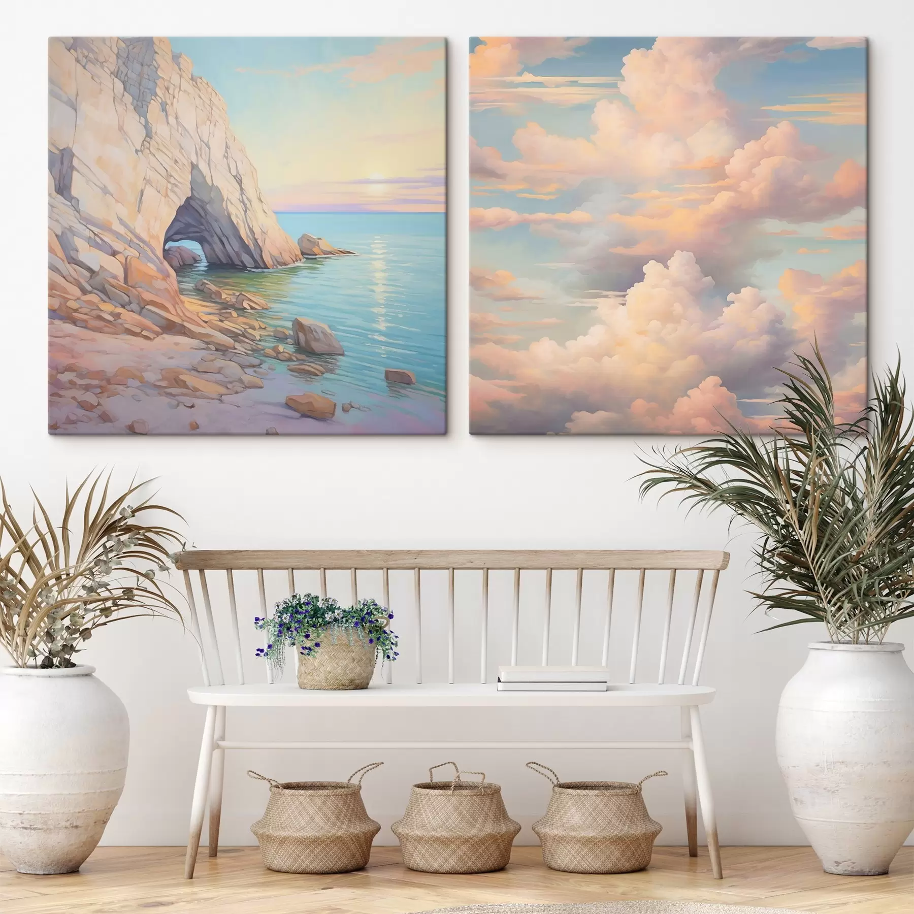 Wandbilder Welle an einem felsigen Ufer und Himmel mit Wolken m00487