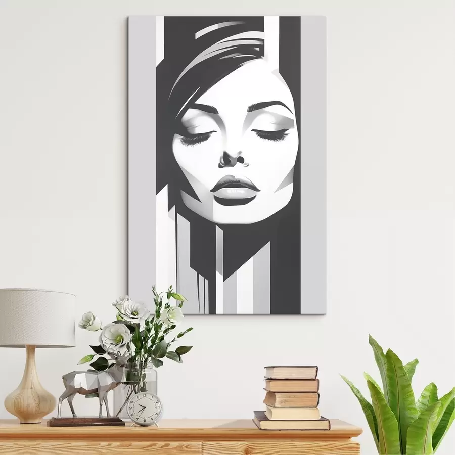 Wandbilder Schwarzes und weißes Gesicht mit geschlossenen Augen s45075