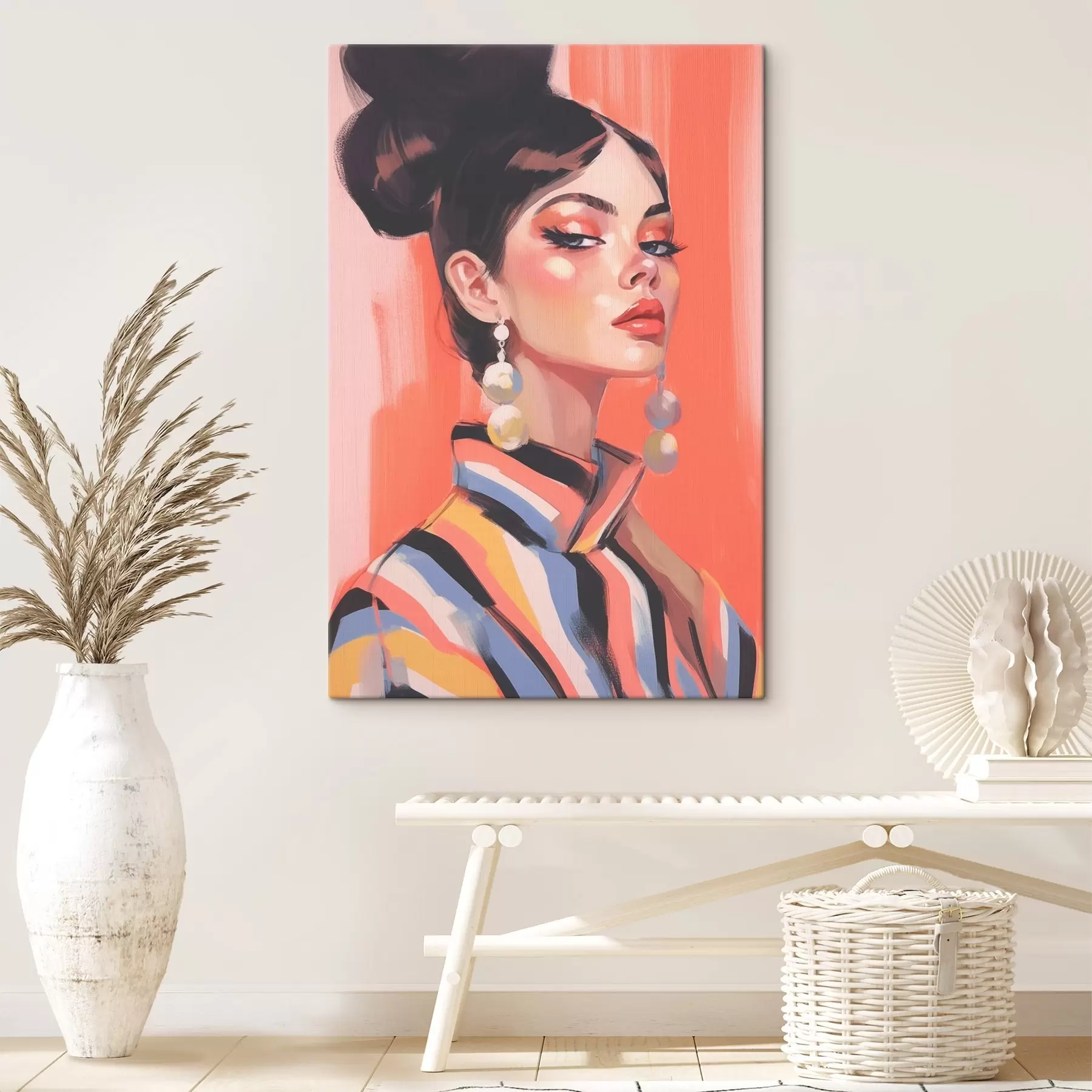 Wandbilder Porträt einer Frau im gestreiften Hemd s45079