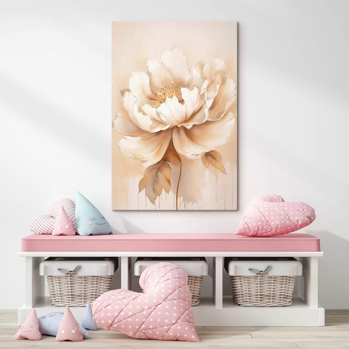 Wandbilder Beigefarbene Blume mit Blättern s45082