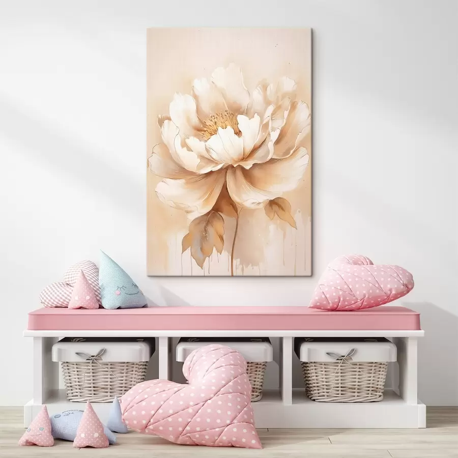 Wandbilder Beigefarbene Blume mit Blättern s45082