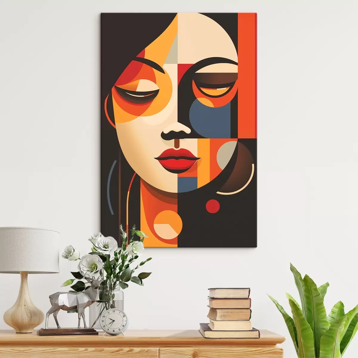 Wandbilder Geometrisches weibliches Gesicht in warmen Farben s45087