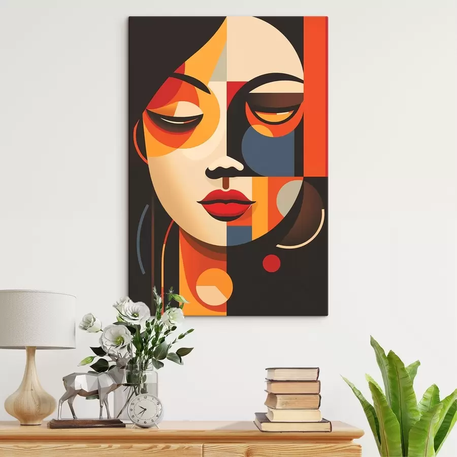 Wandbilder Geometrisches weibliches Gesicht in warmen Farben s45087