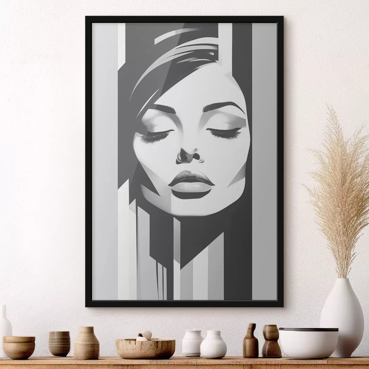 Poster Schwarzes und weißes Gesicht mit geschlossenen Augen f45075