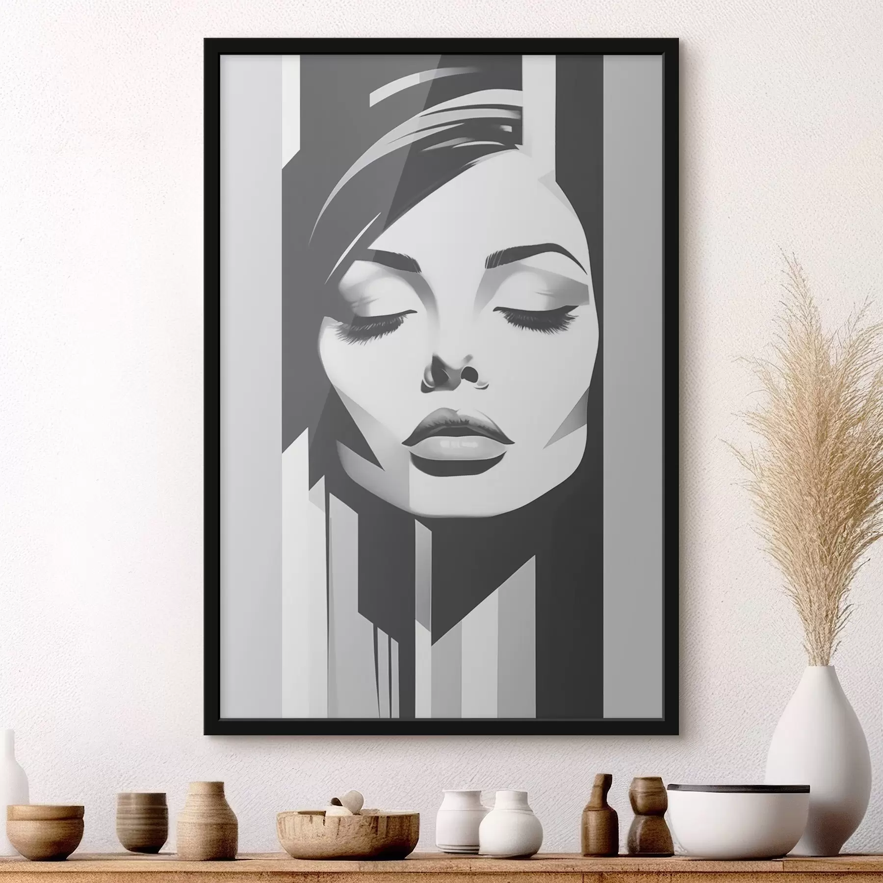 Fototapete Schwarzes und weißes Gesicht mit geschlossenen Augen f45075