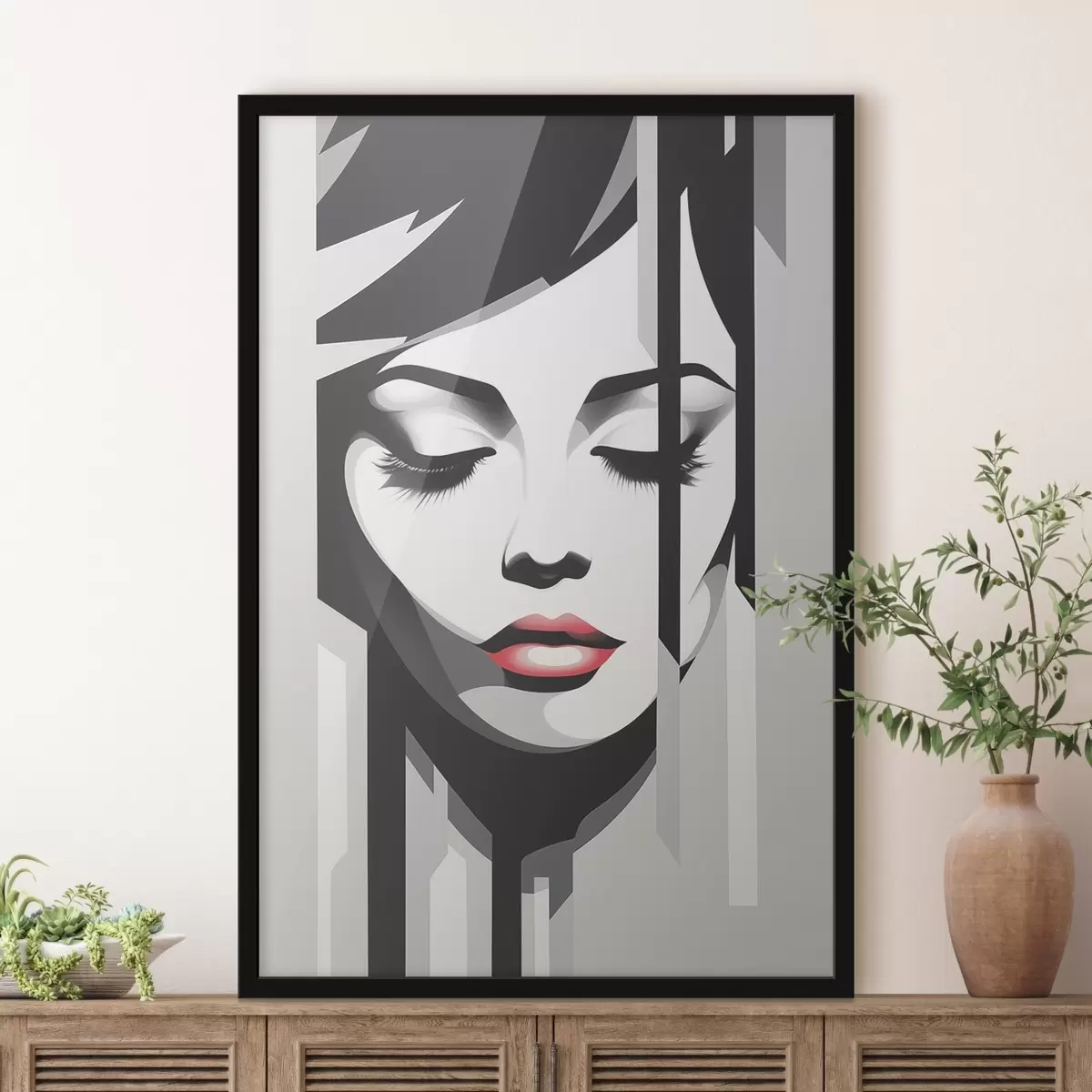 Poster Schwarzes und weißes Gesicht mit geschlossenen Augen f45076