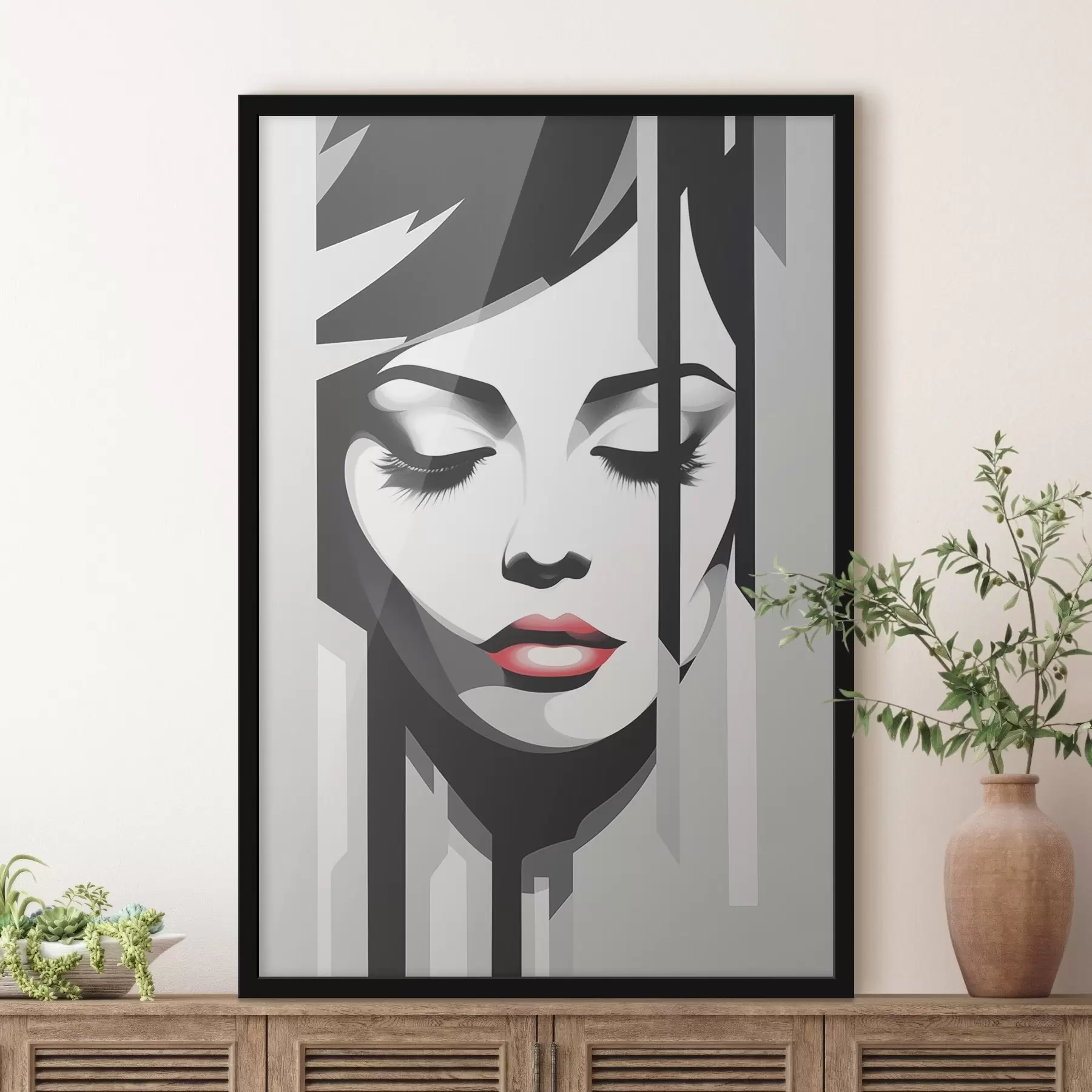 Fototapete Schwarzes und weißes Gesicht mit geschlossenen Augen f45076