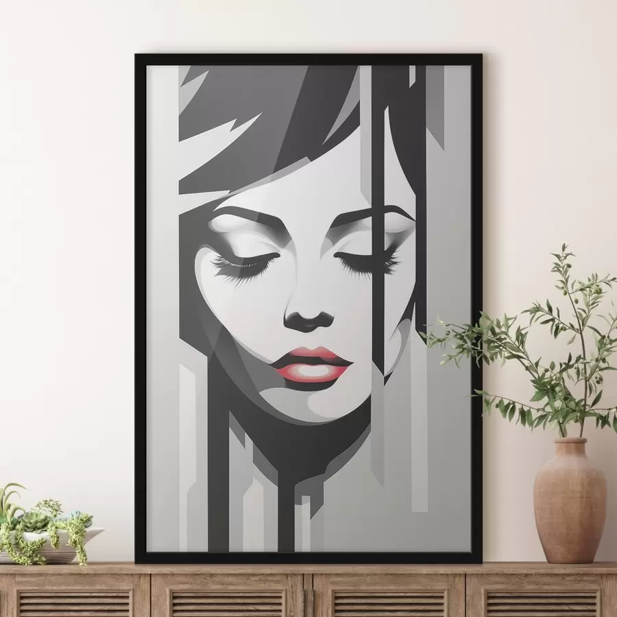 Fototapete Schwarzes und weißes Gesicht mit geschlossenen Augen f45076