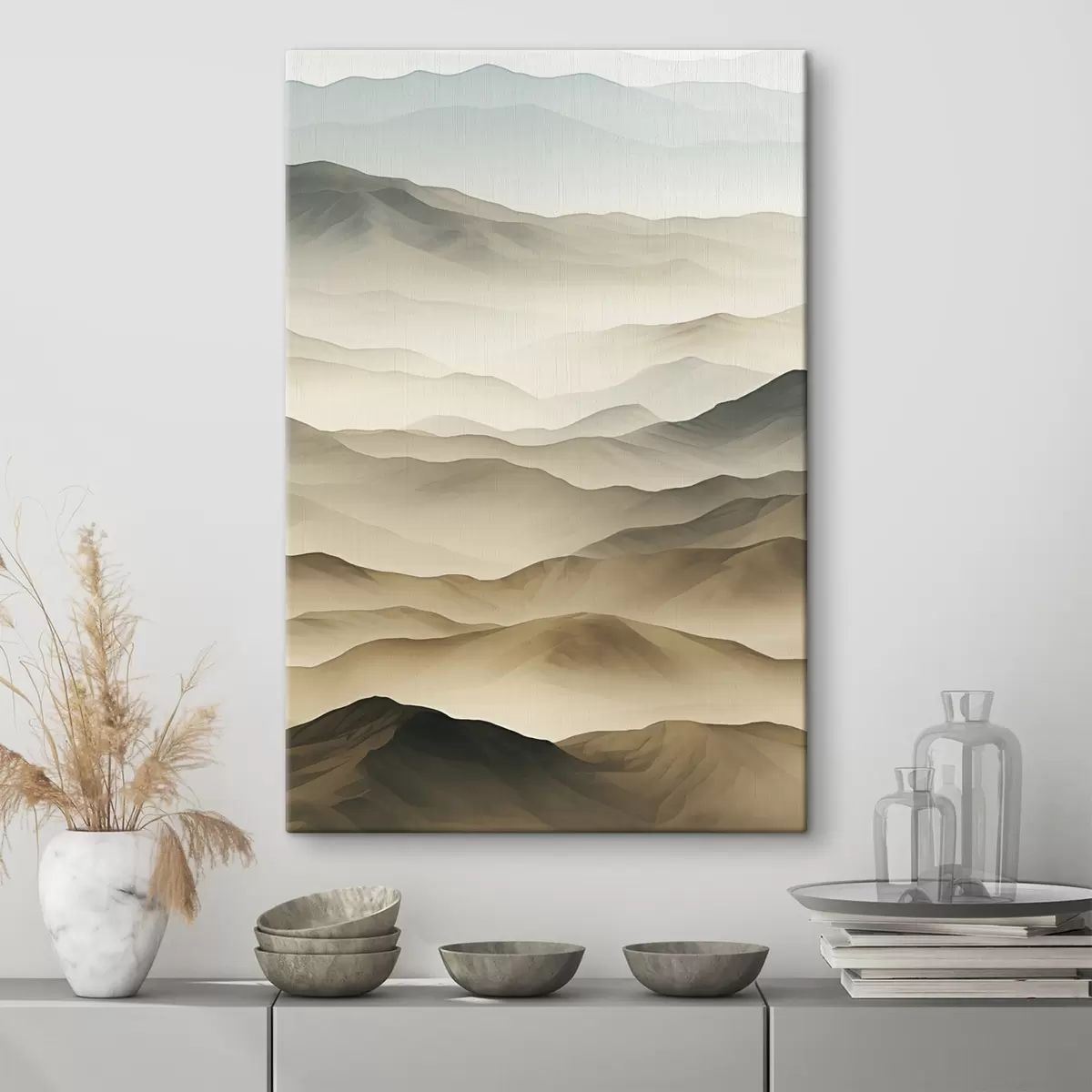 Wandbilder hügel, Nebel, neutrale Töne, fließende Linien, Erde, weiche Kanten, Natur, Tiefe s45096