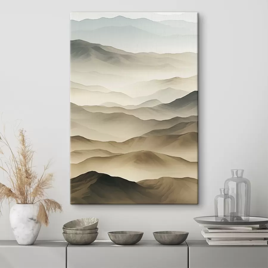 Wandbilder hügel, Nebel, neutrale Töne, fließende Linien, Erde, weiche Kanten, Natur, Tiefe s45096