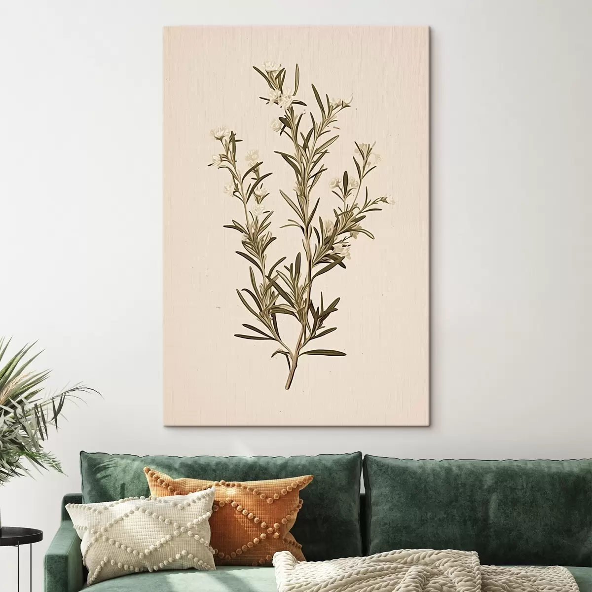 Wandbilder botanisch, Zweig, beige Hintergrund, Kraut, minimal, Pflanze, grüne Blätter, Stamm s45098