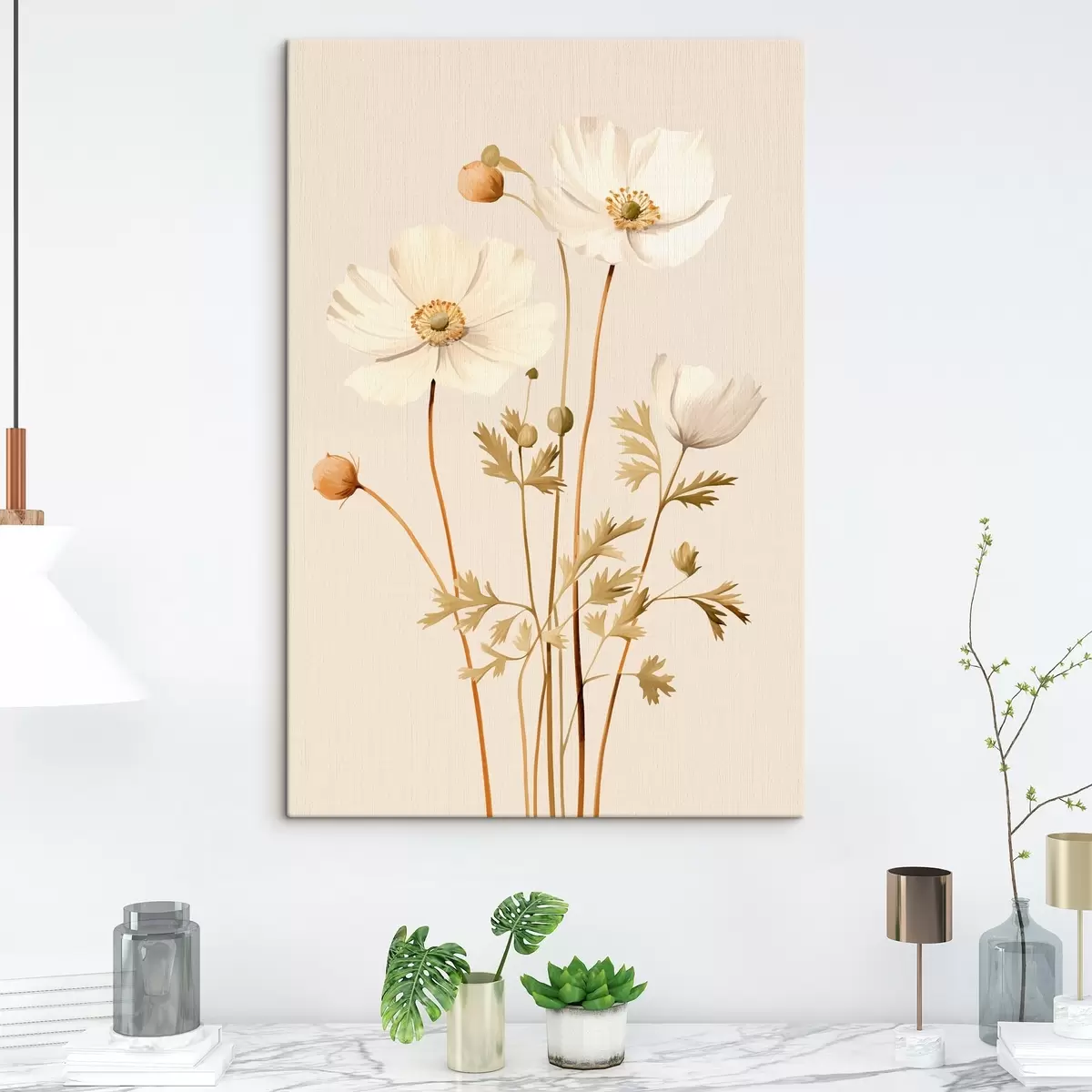 Wandbilder blume, botanisch, beige Hintergrund, sanfte Töne, Blütenblätter, Pflanze, Jahrgang, minimal s45099