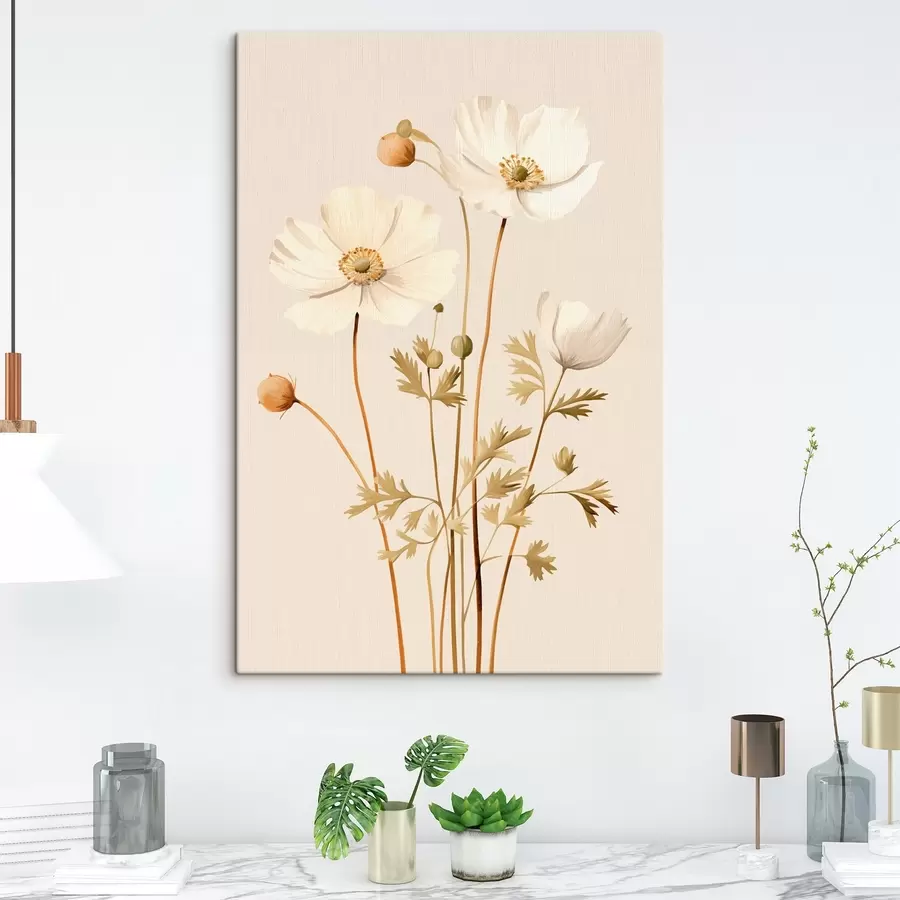 Wandbilder blume, botanisch, beige Hintergrund, sanfte Töne, Blütenblätter, Pflanze, Jahrgang, minimal s45099